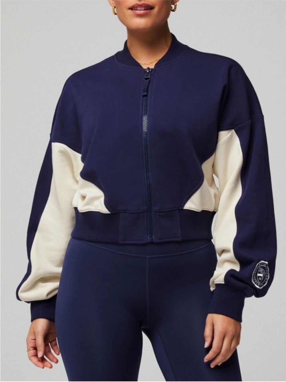 FABLETICS Navy Blue and White Full Zip Sweatshirt Women’s Large